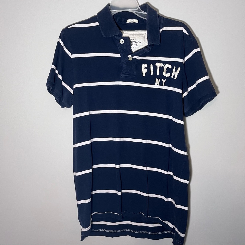 A&F Navy Striped Polo Shirt